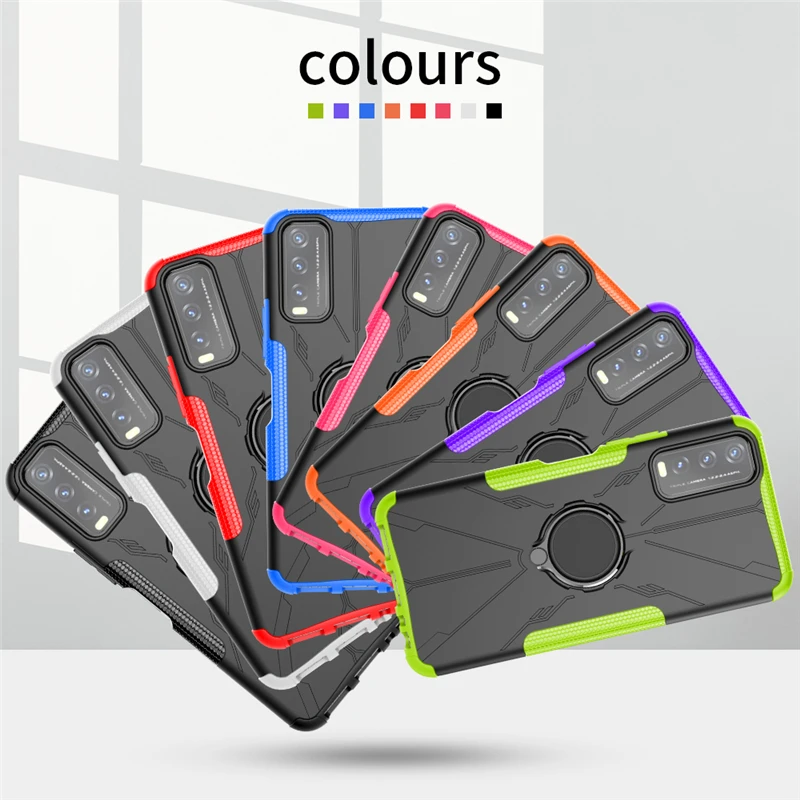 For Vivo Y30 Standard Case Cover Magnetic Ring Holder Stand Heavy Duty Shockproof Armor Phone Bumper Case For Vivo Y30 Standard