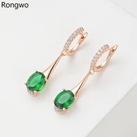 rongwo luxury green crystal zircon drop earrings copper female aesthetic metal earring jewelry accessories gifts for woman girl