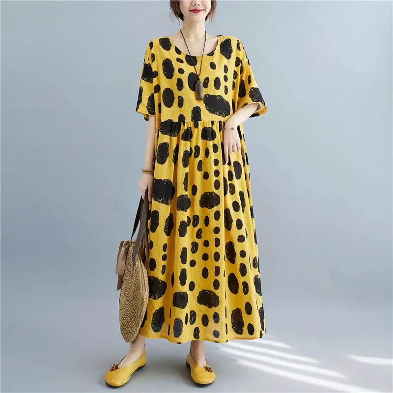 Винтажное хлопковое платье в горошек большого размера свободного покроя новое