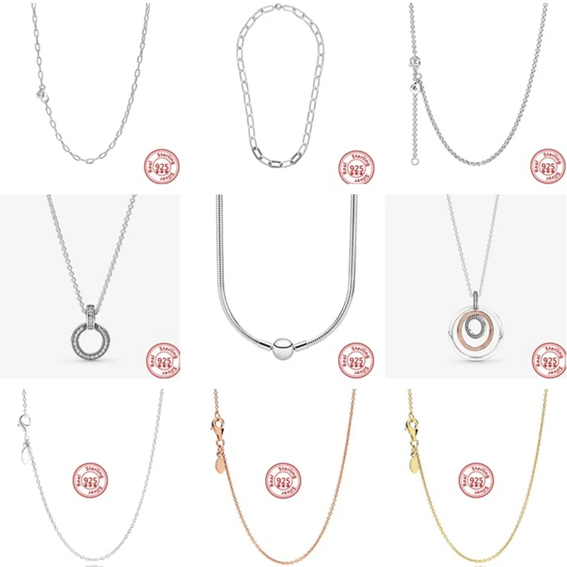 

New 925 Sterling Silver Pantaro Charms Basic Link Chain Necklace For Women Fine Jewelry Fit Original Brand Pendant Charm Beads