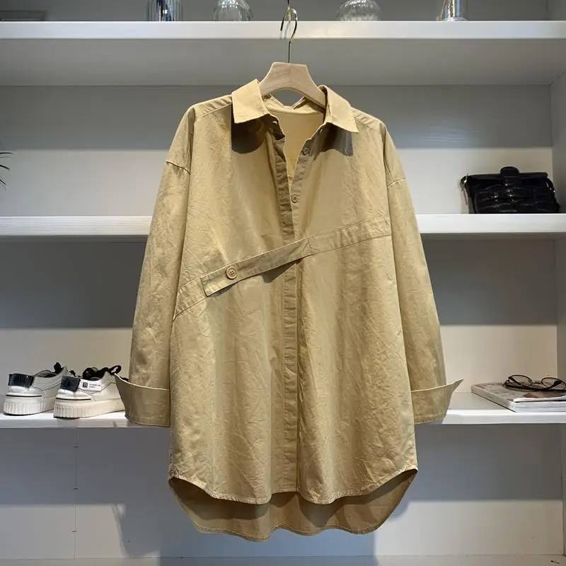 

Новые осенние однотонные Хлопковые женские рубашки больших размеров, однобортные женские блузки с длинным рукавом размера плюс, черные, бе...