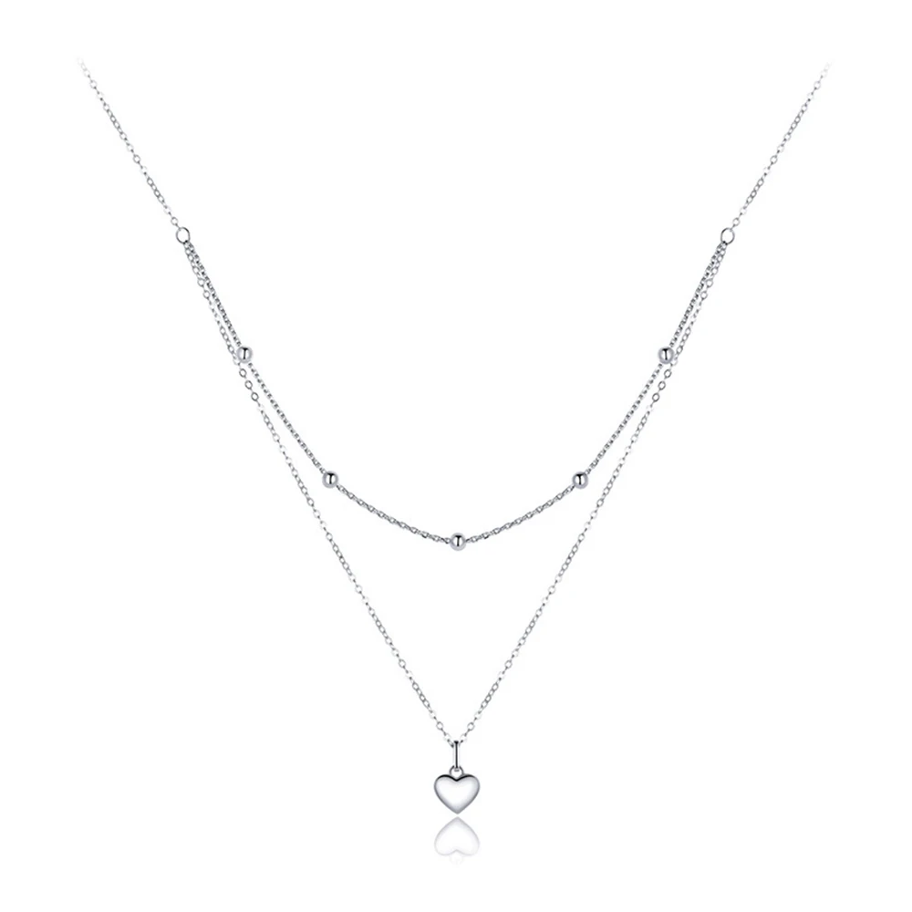 

Ожерелье с подвеской в форме сердца для девочек, Двухслойное женское ожерелье серебристого цвета, изящные украшения для подарка женщине