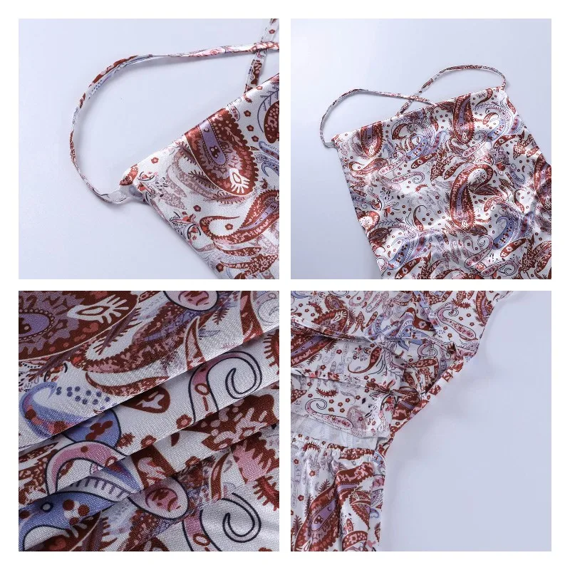 

Kefira Summer Paisley Spaghetti Strap Mini Dress Women Sexy Halter Off Shoulder Sleeveless Backless Lace up Dresses Street Style