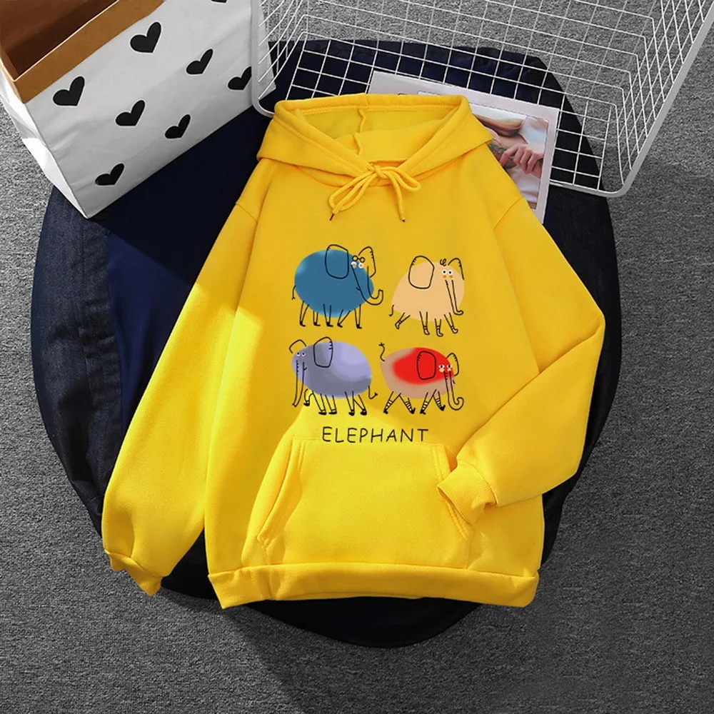 

Women's Cute Elephant Printed Hoodies Autumn Cotton Long Sleeve Top Loose Hooded Sweatshirt With Large Front Pocket Streetwear