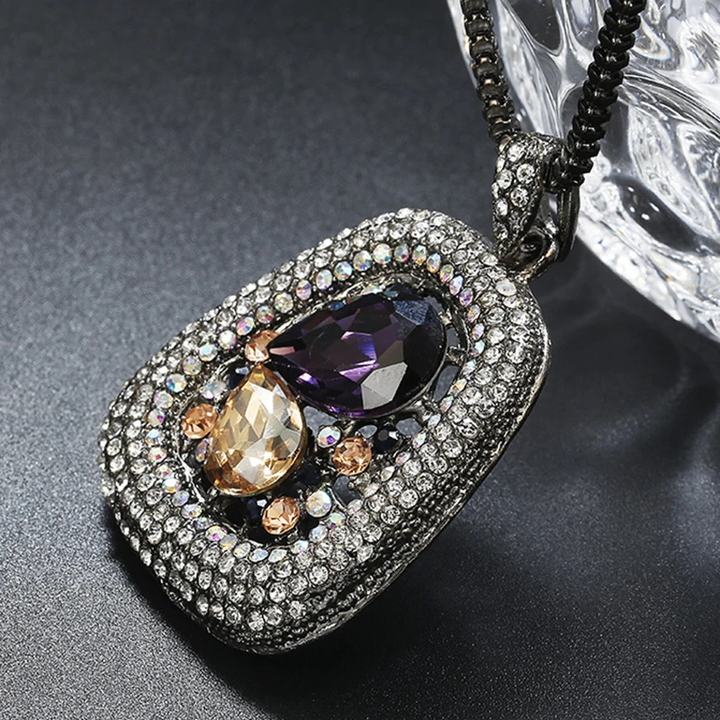 

SINLEERY Classic Square Red Purple Black Cubic Zirconia Necklaces For Women Sweater chain Fashion Jewelry MY006 ZD1 SSP
