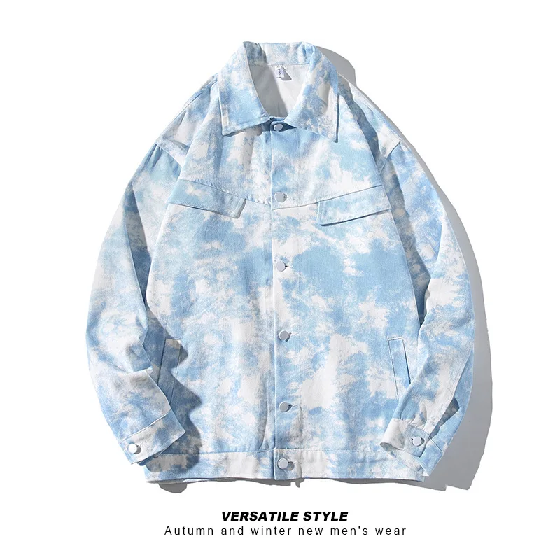 

2021 Autumn New Men's Denim Jacket Youth Loose Tie-dye Blouse Handsome Street Trend Large Size Coat Streetwear Outwear Clothes