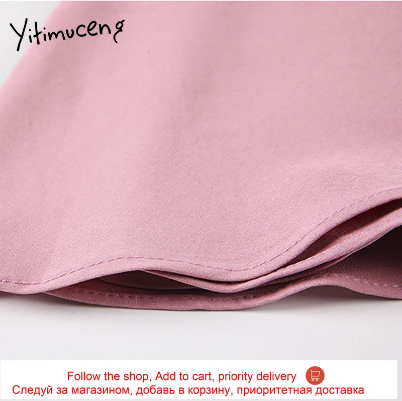 

Yitimuceng PIink Dresses Women Summer Folds Zipper High Waist Puff Sleeve Trumpet V-Neck 2021 Korean Fashion New Elegant Dress