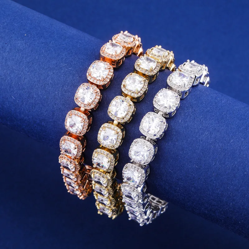 

2021 New Square Cubic Zirconia Tennis Chains Top Quality HipHop Bracelet Luxury Full Iced Out CZ Jewelry Men Women Drop Shipping