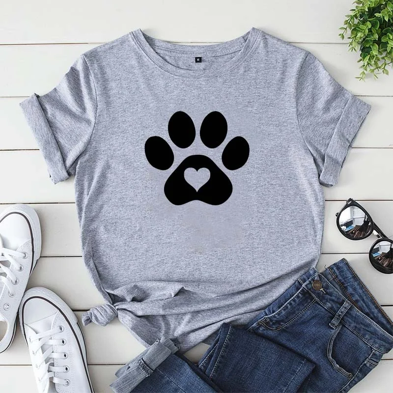 

Cute Paw Design Graphic s Cute Graphic Printing Tee Shirt Women's Short Sleeve Casual Tops JY0372