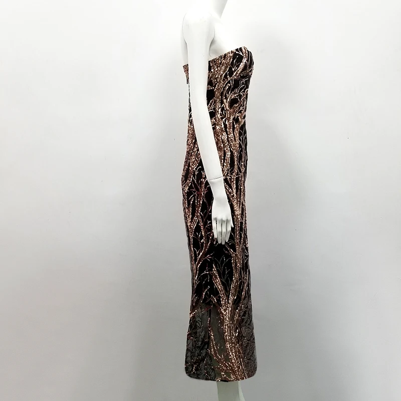 

New Luxury Sexy Strapless Backless Glitter Mesh Sequins Women Summer Dress 2020 Celebrity Designer Evening Party Dress Vestido