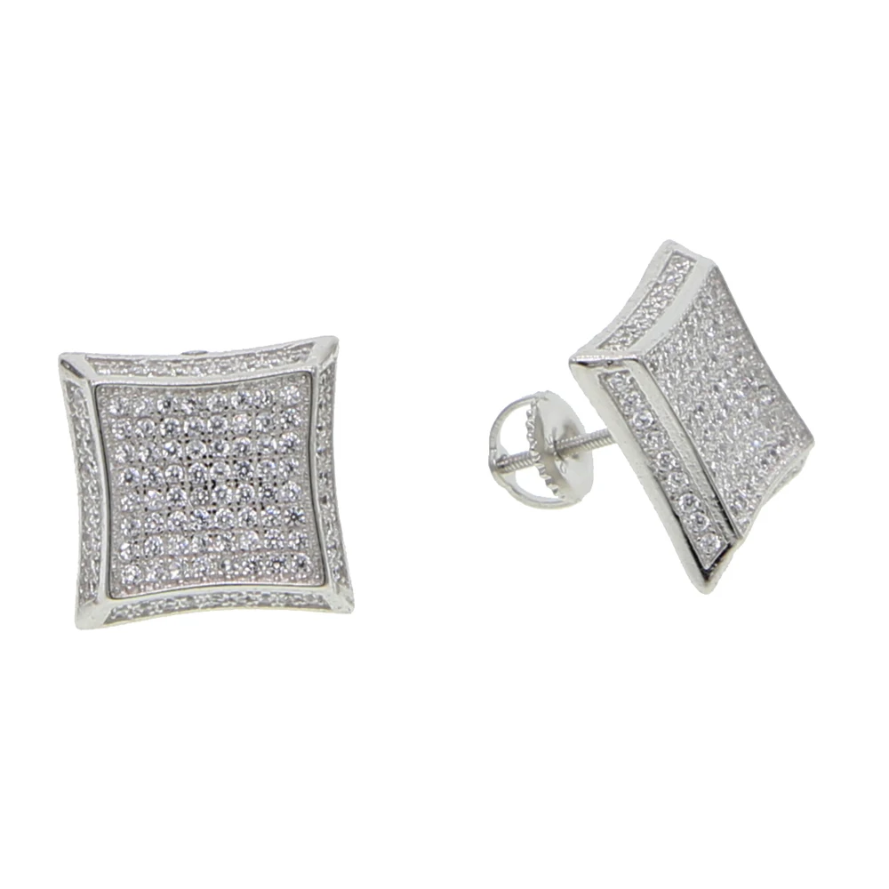 Модные мужские и женские квадратные серьги гвоздики в стиле хип хоп золотые с