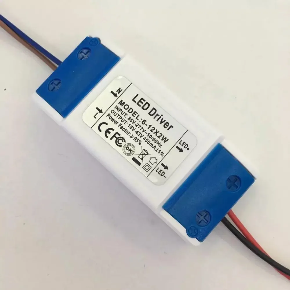 

Hot Sale 50pcs 6-12 x 2W Input 85-265V Output 18-43V 450mA 50/60Hz High Power LED Driver LED Power Supply For LED Downlight