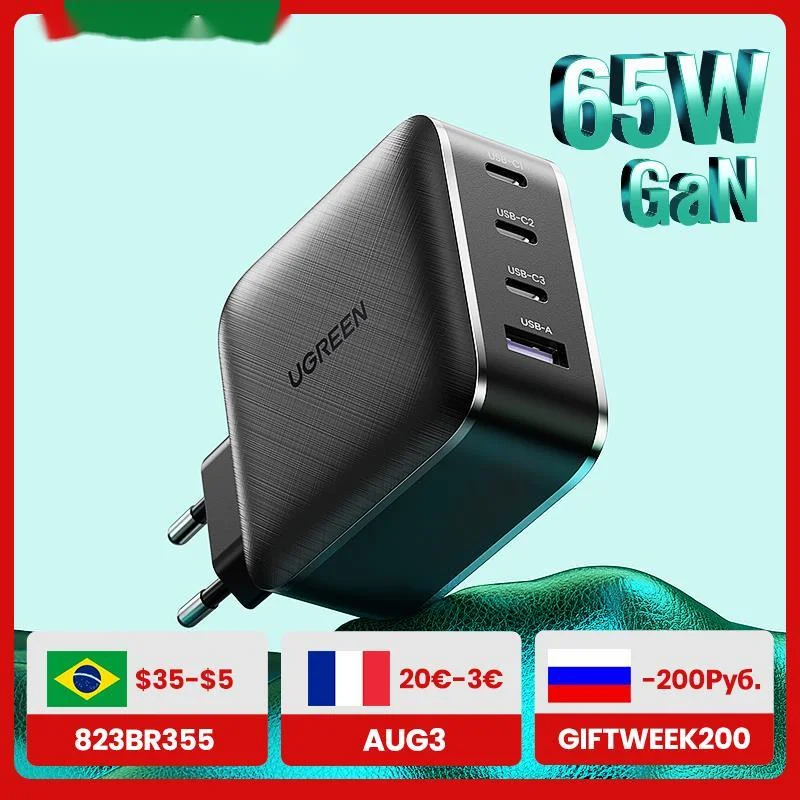 

USB Charger GaN 65W Fast PD Charger 4 Port USB C Charging Quick 4.0 30 For huawei xiaomi iPhone Notebook PD Fast Charger