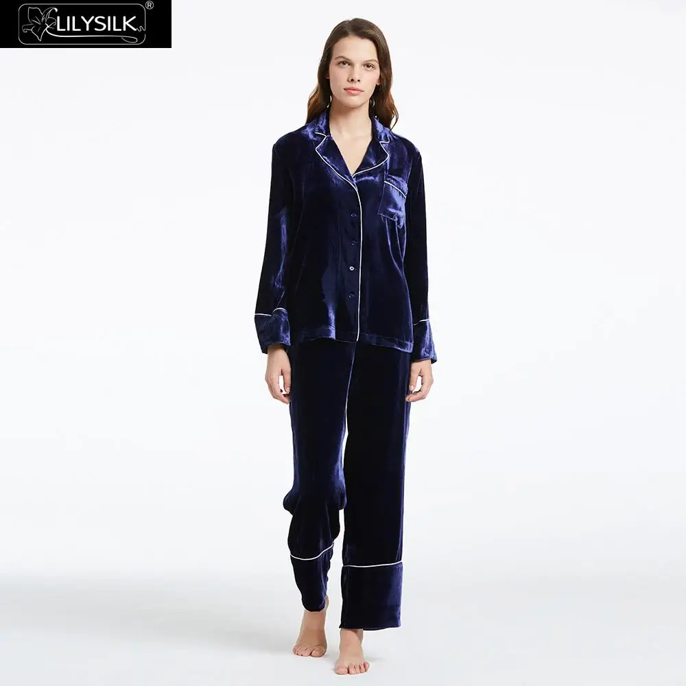 LilySilk Шелковый искусственный шелк пижамный комплект длинная Пижама для женщин