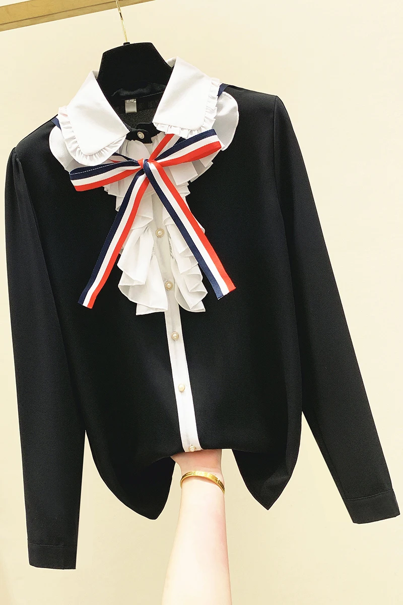 

Retro Lace-up Shirt Women's Long Sleeve Blouse 2020 Autumn New Court Style Ruffles Doll Collar Chiffon Shirt Blusas Lady Top