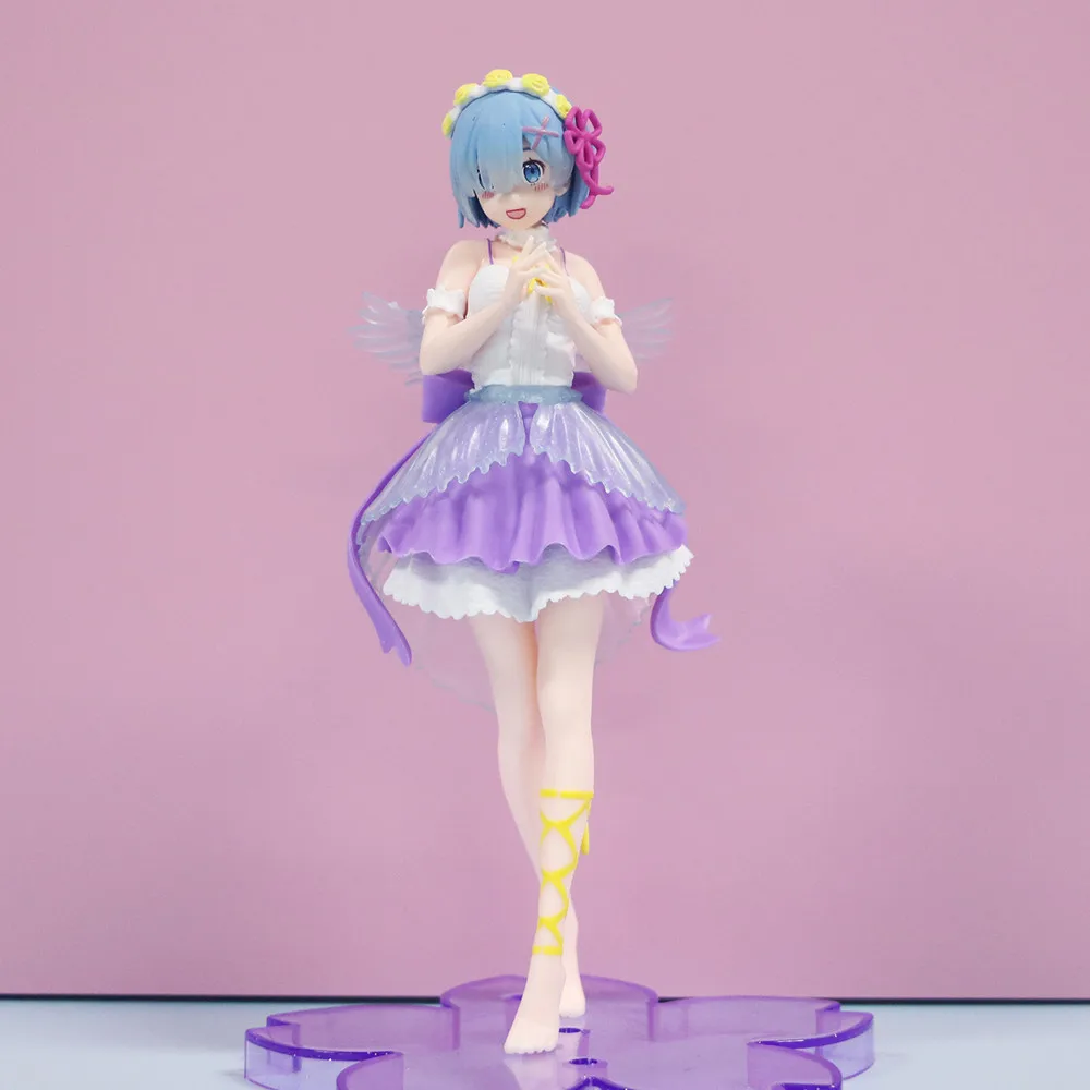 

Anime Figure 19cm Rem Re:Life In A Different World From Zero kawaii girl Angel wings Rem Purple skirt PVC Collection Model Toy