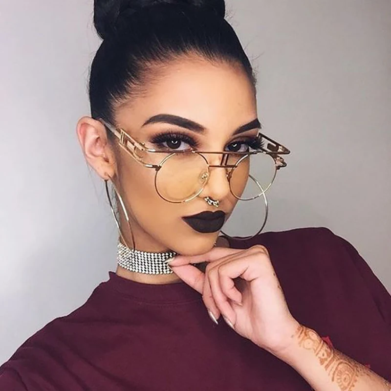 Круглые металлические солнцезащитные очки мужской женский стимпанк брендовые