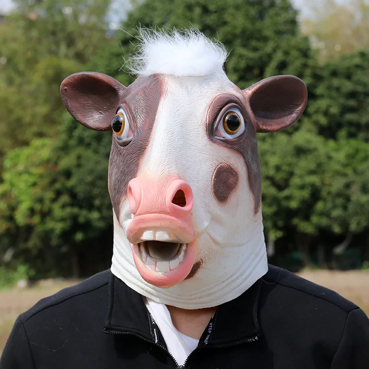 Розовая корова латексная маска животного для хеллоуина маскарадный костюм