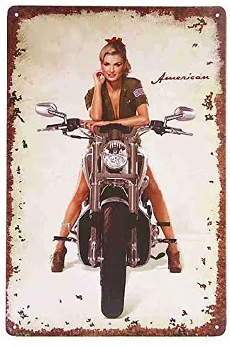 

FOEMXIEN Motorcycle Girl;Tin Sign Wall Retro Metal Bar Pub Poster Metal 11.87.9in