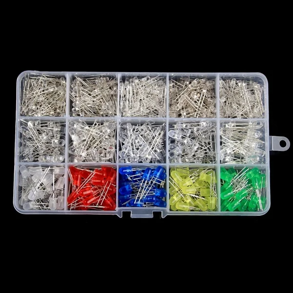 

600PCS 3mm/5mm White/Yellow/Red/Blue/Green Emitting Diodes LED Light Assortment Kit fuse holder