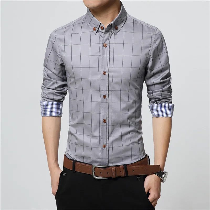 

Male High Quality Long Sleeve Slim Fit Business Casual Shirt Plus Size 5XL 2021 Men's Plaid Cotton Shirts