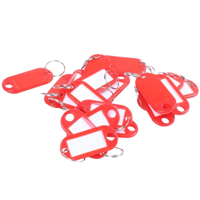 20 Pcs Key ID Label Tags Split Ring Keyring Keychain Red