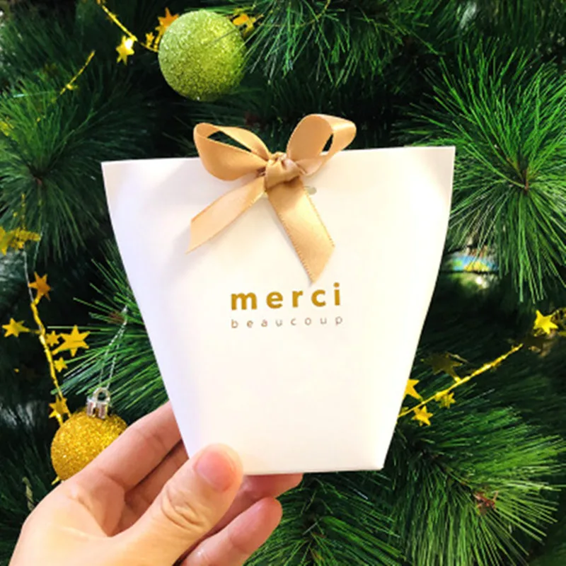 10 шт. высококлассные черно белые бронзовые &quotMerci&quot Сумки для конфет французские