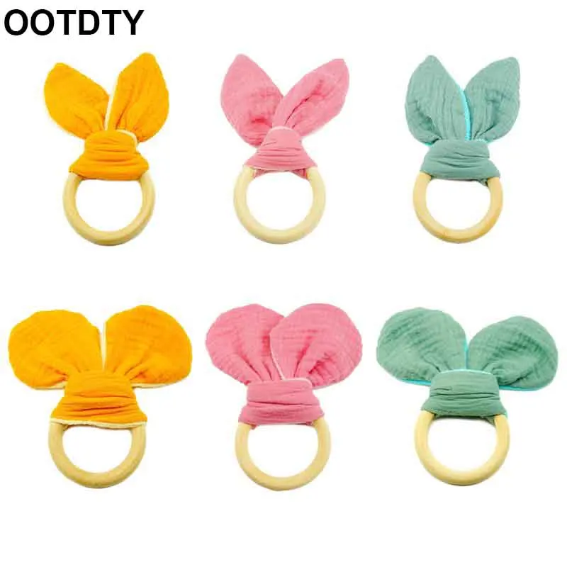 

Baby Teether Cute Ear Teething Wooden Ring Rattle Newborn Nursing Chewing Molar Play Sensory Toys Shower Gifts