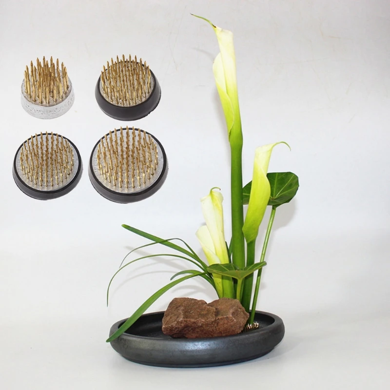 

Round Ikebana Kenzan Flower Frog With Rubber Gasket Art Fixed Arranging Tools
