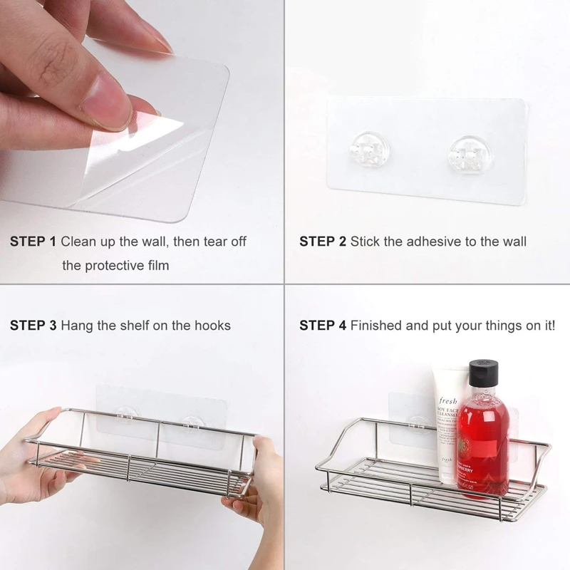Bathroom Shelf Wall Mounted Shower Caddy Traceless Adhesive No Drilling Storage Organizer Rack Stainless Steel Kitchen Bathro | Дом и сад