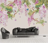 custom photo mural wallpaper hand painted wisteria flower butterfly tv sofa girls room background wall decorative painting