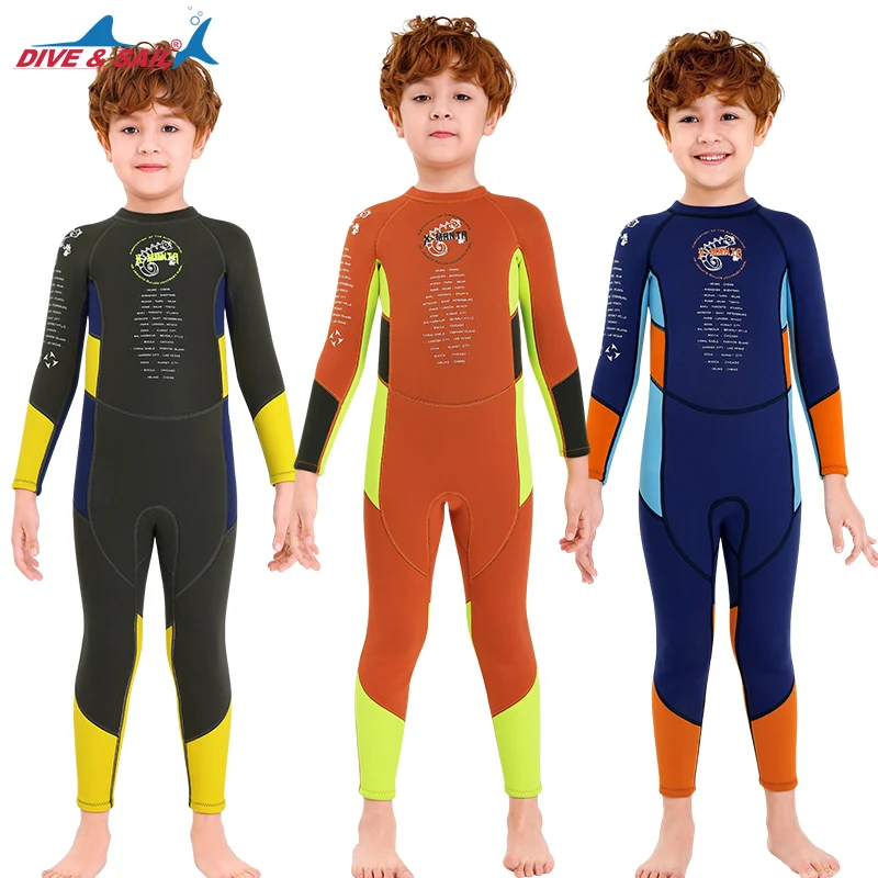 

Неопреновые гидрокостюмы 2,5 мм, детские купальники, костюмы для дайвинга с длинными рукавами, для мальчиков и девочек, детские спортивные то...