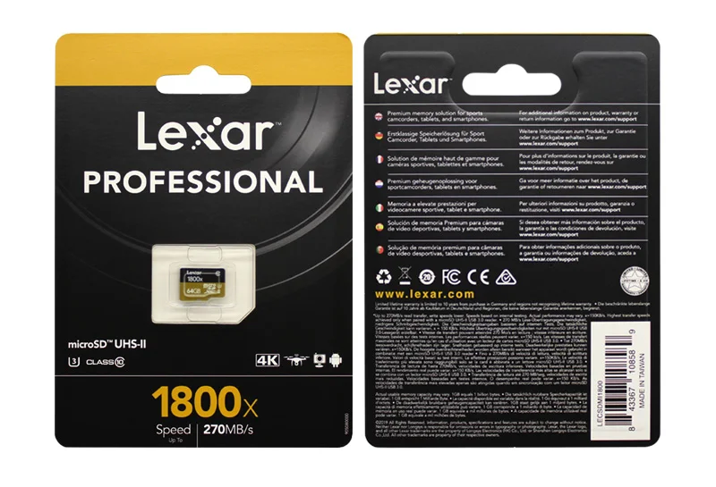 Lexar 1800x карты памяти 32 Гб 64 Гб макс чтение Скорость 270 МБ/с. UHS-II Class 10 U3 Micro SD карты
