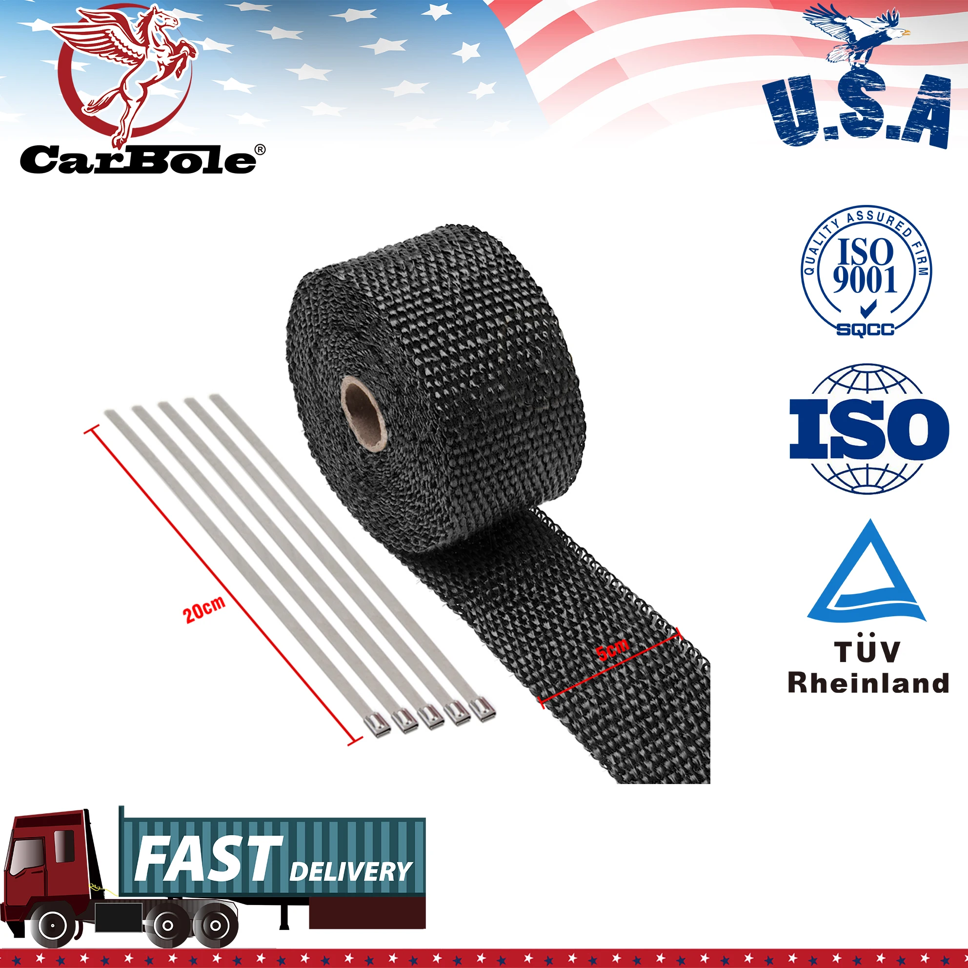 Выхлопная труба из черного стекловолокна для мотоцикла жаропрочная лента 2 дюйма