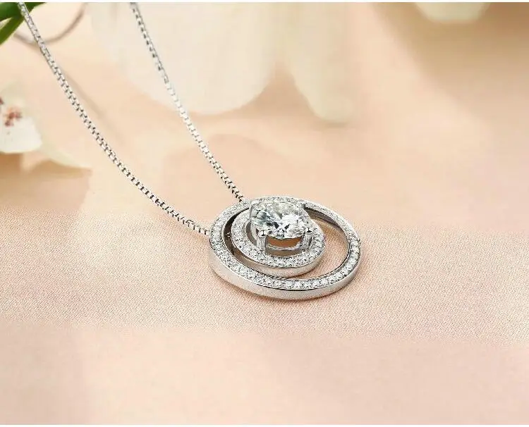 18K White Gold 1 Carat Moissanite Diamond Women Pendant Necklaces 2 Round Wedding Party Engagement Anniversary VVS | Украшения и
