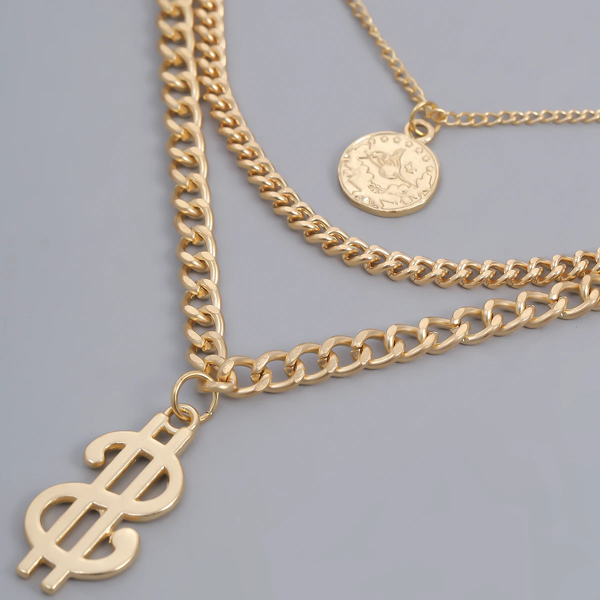 

IngeSight.Z Gothic Multi Layered US Dollar Money Sign $ Pendant Necklace Vintage Carved Coin Choker Necklaces for Women Jewelry