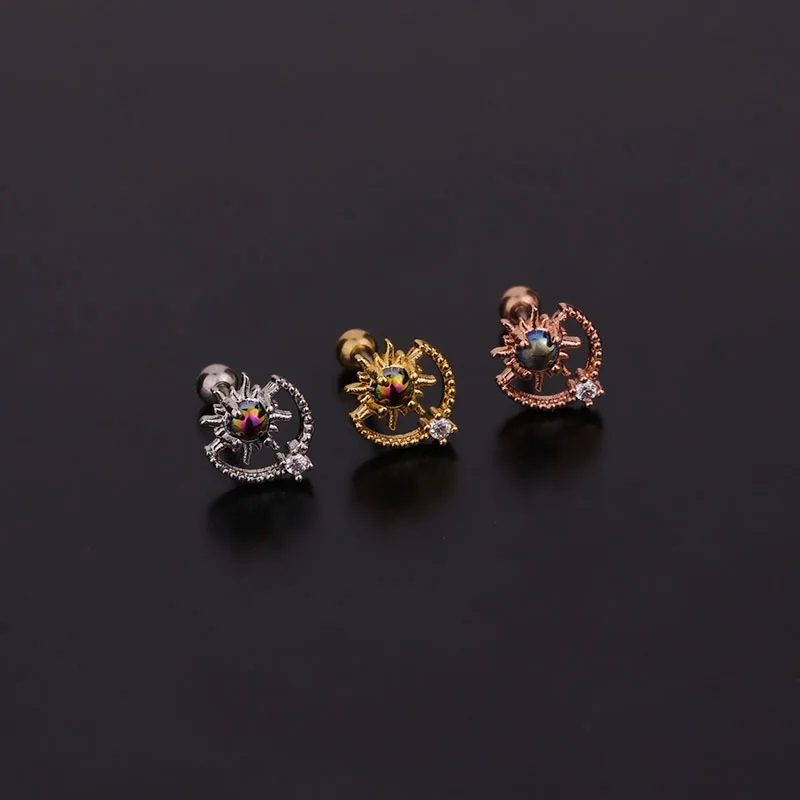 

1PC New Helix Piercing Star Moon Heart Flower Crown Bar Cartilage Piercing Stud Tragus Conch Rook Helix Jewelry