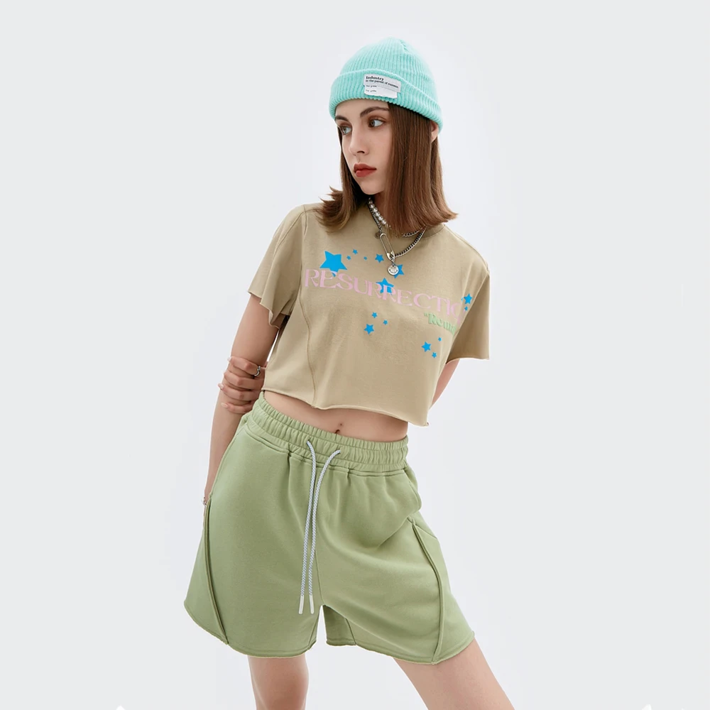 Кроп-футболка женская короткая свободного кроя с надписью Dark Icon | Женская одежда