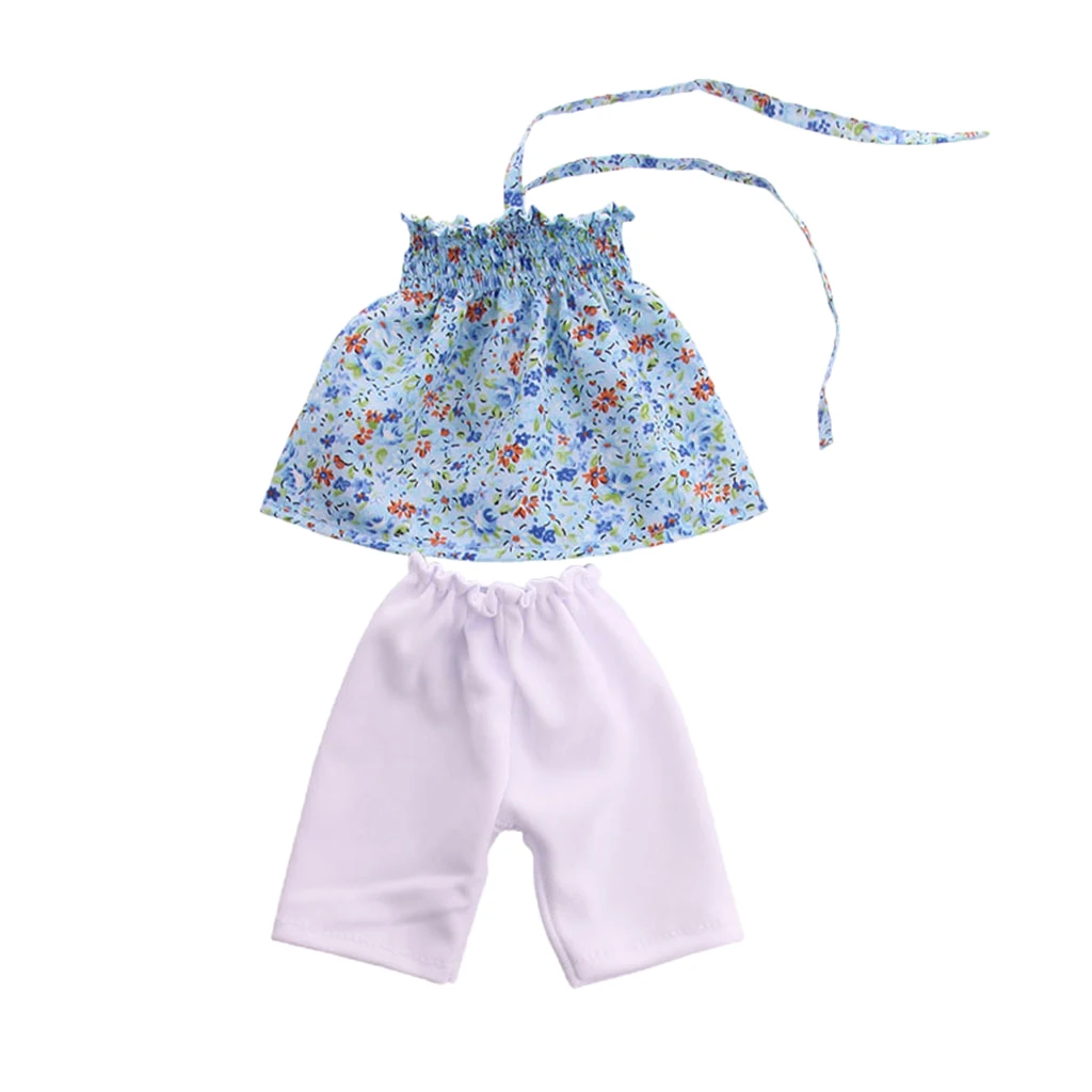 

Кукольная одежда 18 дюймов, летняя одежда, комплект с топом и штанами с цветочным принтом, аксессуары для кукольной одежды (синий)