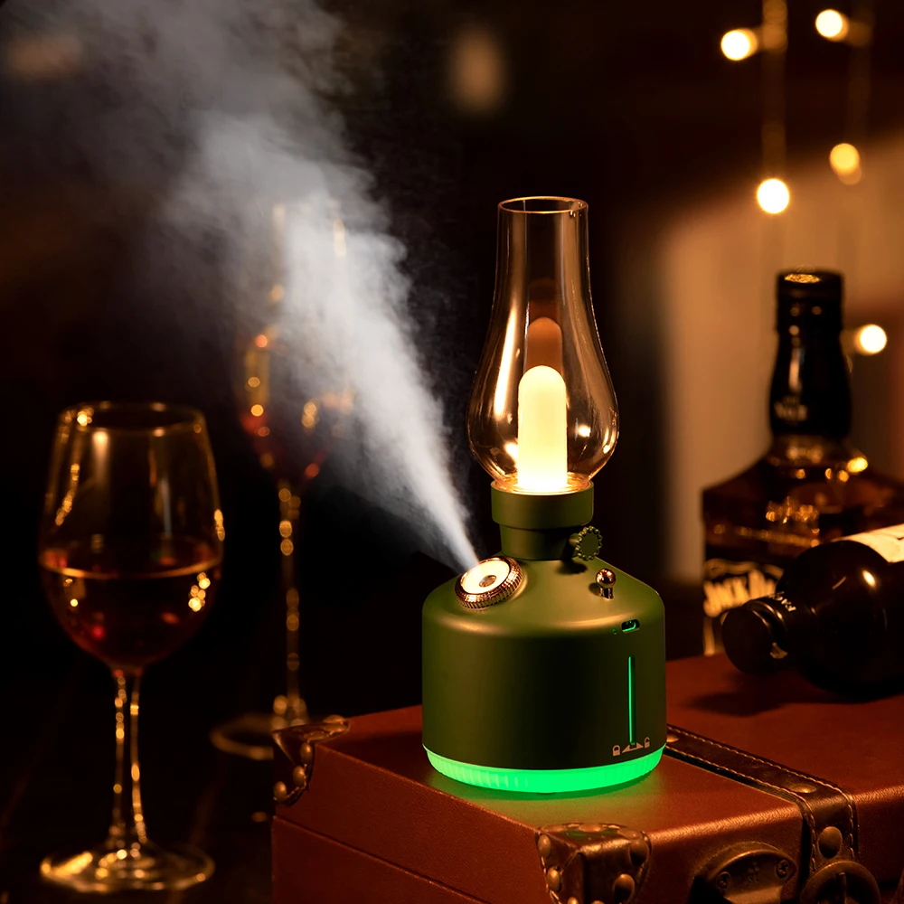 Vintage Kerosene Lamp Air Humidifier Portable Wireless Aroma Essential Oil Mist Maker USB Ultrasonic HumidifierS for Home Gift