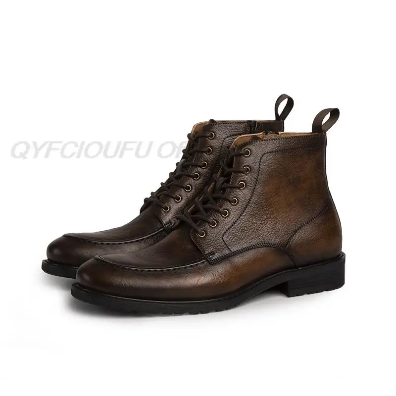 

Fashion Martins Boots Men Vintage Original Casual Dress Boot Male Lace-up Sewing Lace Shoe Handmade Genuine Leather Work Boots