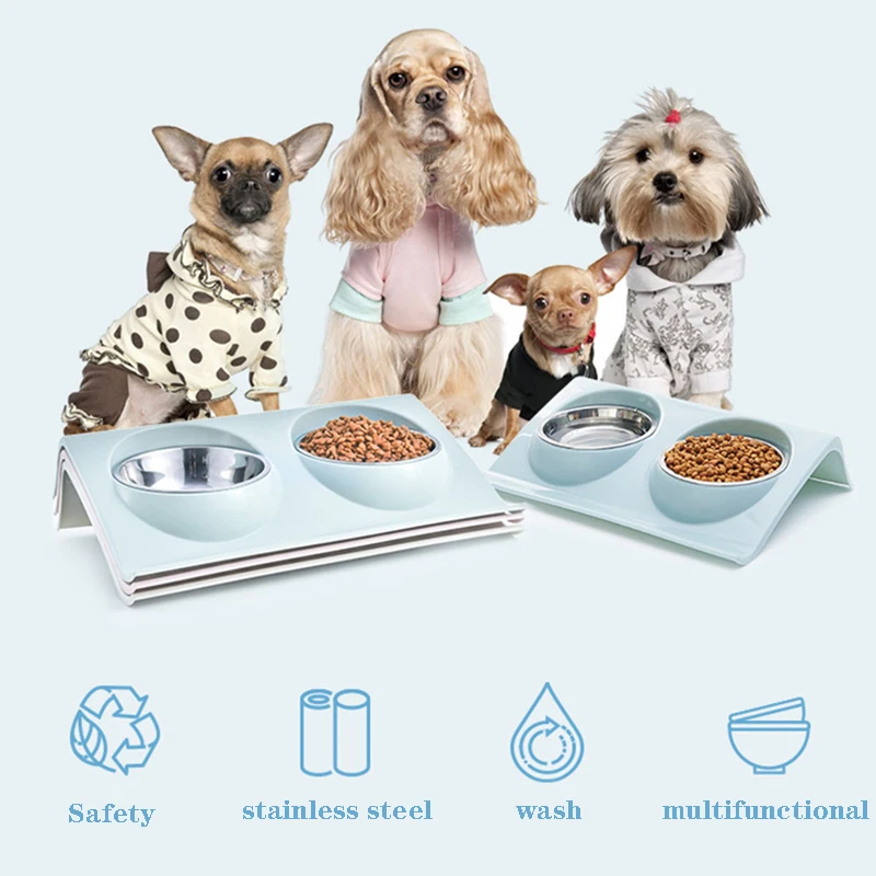 

Double Dog Cat Stainless Steel Bowls Splash-proof Pet Food Water Feeder For Dog Puppy Cats Pets Supplies Feeding Dishes Pet Bowl