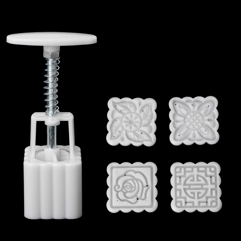

2021 New 5Pcs Stamps 50g Square Flower Moon Cake Mold Mould Pastry Mooncake Hand DIY Tool