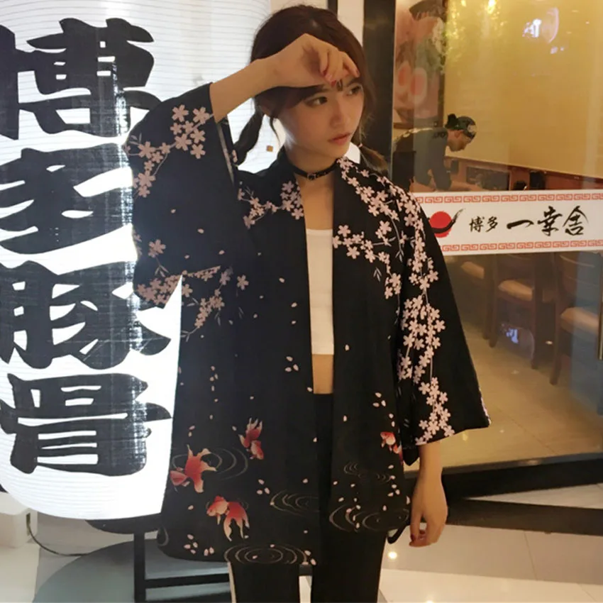 Японский Восточный журавль Сакура кимоно Haori кардиган китайский Тан костюм Ukiyo-e банный халат пижамы для женщин пальто наряды