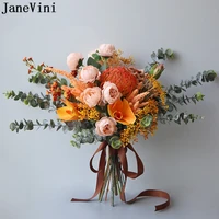 janevini autumn warm tones orange wedding flowers bridal bouquet vintage artificial cymbidium rose bride faux bouquet de fleur