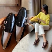 european and american style low heel solid color loafers fall 2021 new fashion metal decorative womens shoes
