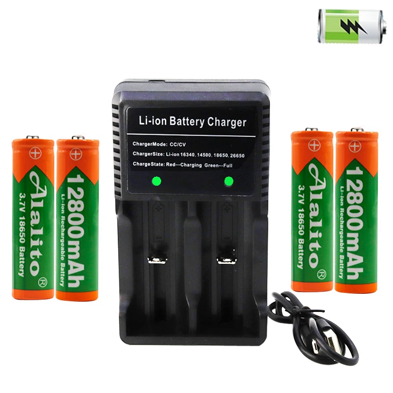Новинка 18650 Батарея 3,7 V 12800mAh перезаряжаемая Львиная батарея для светодиодной вспышки 18650 батарея+ USB зарядное устройство