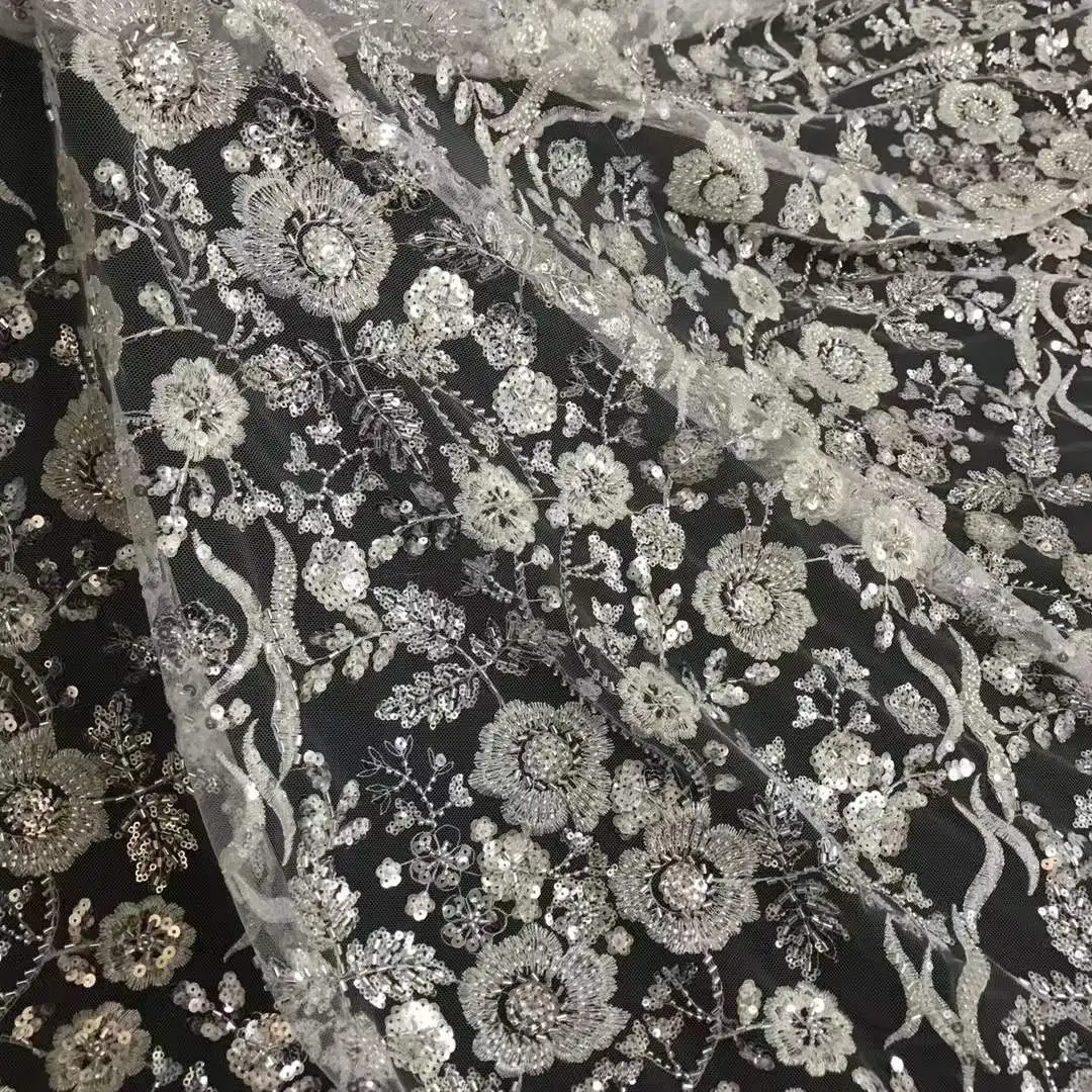 Изысканные блестки с цветами + искусственная вышивка для свадебного платья