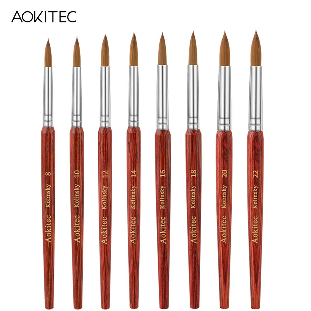

Aokitec Kolinsky 1-пакетная щетка для ногтей Генератор удлинения УФ-геля с деревянной ручкой Кисти для ногтей №8-22 для рисования маникюра