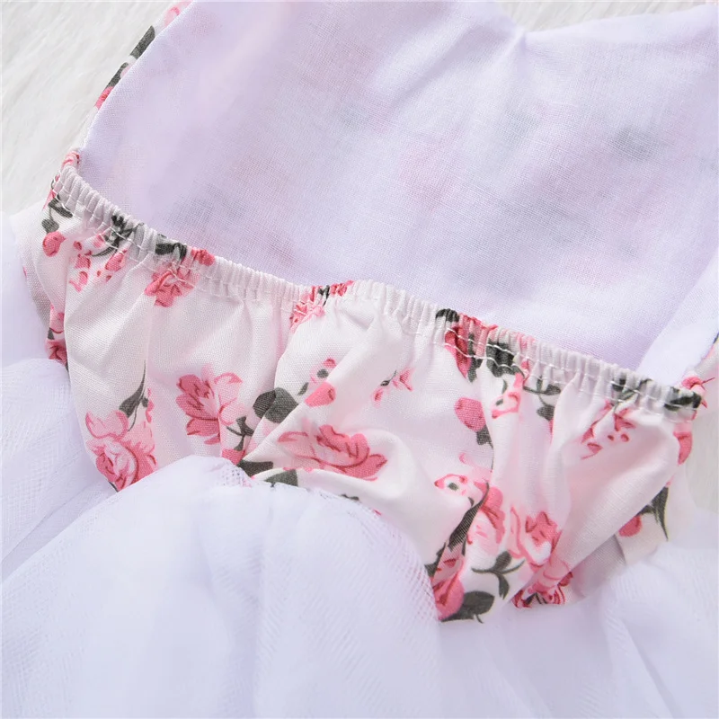 

Summer Fashion Baby Girl Clothing Sweet Halter Short Dress Floral Printed Backless Lace-Up Mesh Yarn A-line Dress Skirts 0-5T